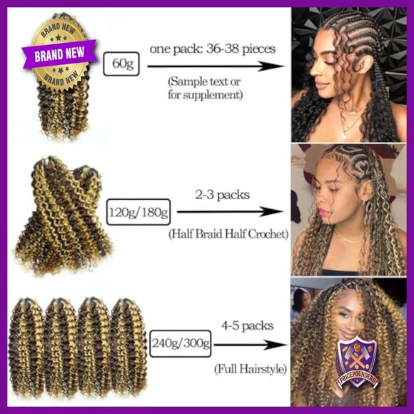 Human Hair Crochet Extensions 18 Inch Knotless Curly Braiding 60g
